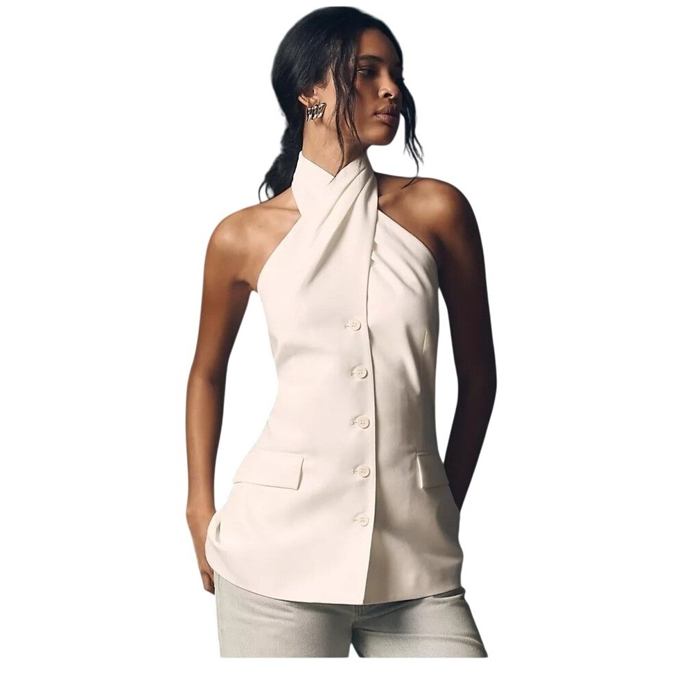 NWT Anthropologie Mare Mare White Cross-Neck Halter Tank‎ Top Vest Sz XL